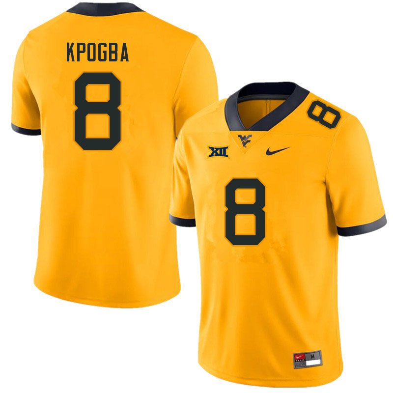 Men #8 Lee Kpogba West Virginia Mountaineers College Football Jerseys Sale-Gold